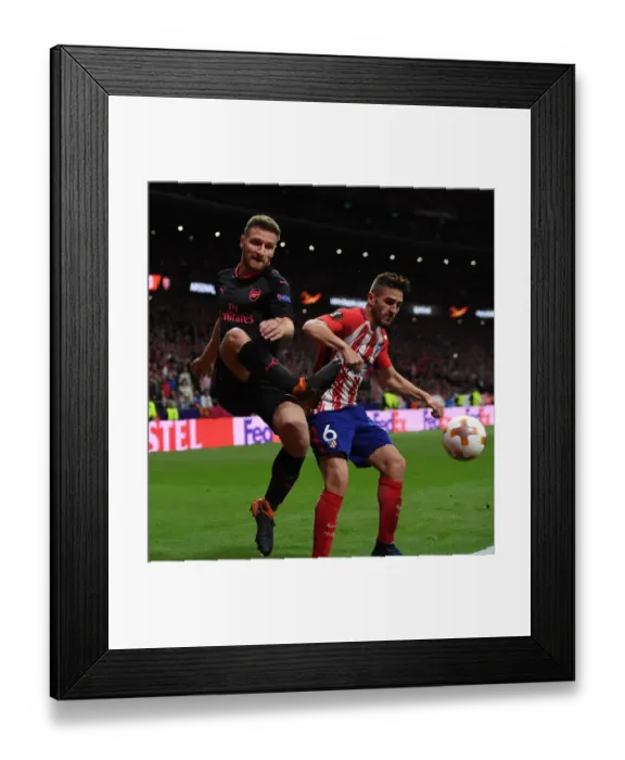 Framed Print : Mustafi vs Koke: Intense Clash in Arsenal's Europa League Semi-Final Showdown against Atletico Madrid Framed Print : Mustafi vs Koke: Intense Clash in Arsenal's Europa League Semi-Final Showdown against Atletico Madrid