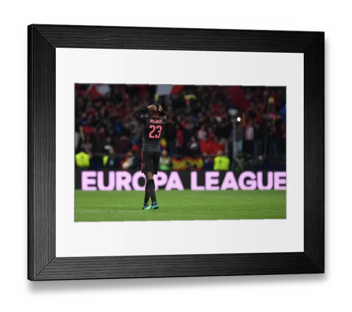 Framed Print : Danny Welbeck in Despair: Arsenal's Europa League Semi-Final Heartbreak Against Atletico Madrid Framed Print : Danny Welbeck in Despair: Arsenal's Europa League Semi-Final Heartbreak Against Atletico Madrid