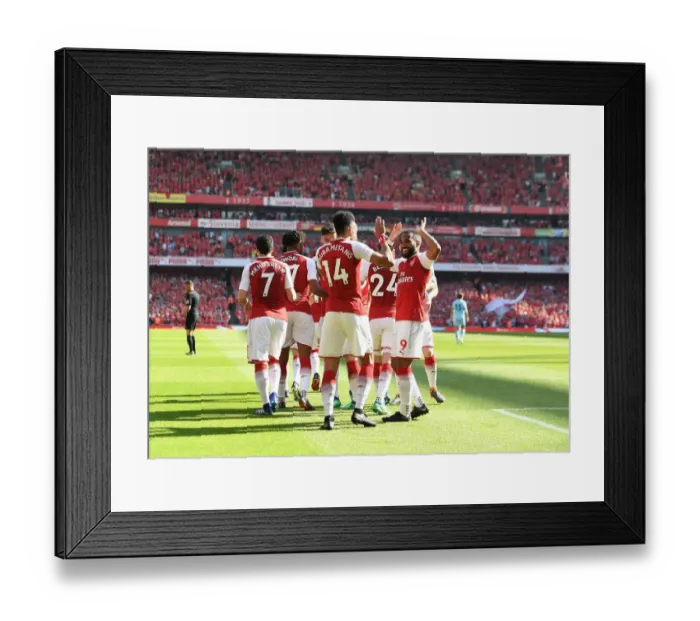 Framed Print : Arsenal: Aubameyang and Lacazette Celebrate First Goal in Arsenal v Burnley Match, 2017-18 Premier League