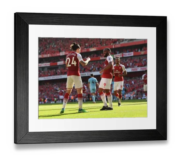 Framed Print : Celebrating Victory: Lacazette and Bellerin Rejoice After Arsenal's Second Goal vs Burnley (2017-18)