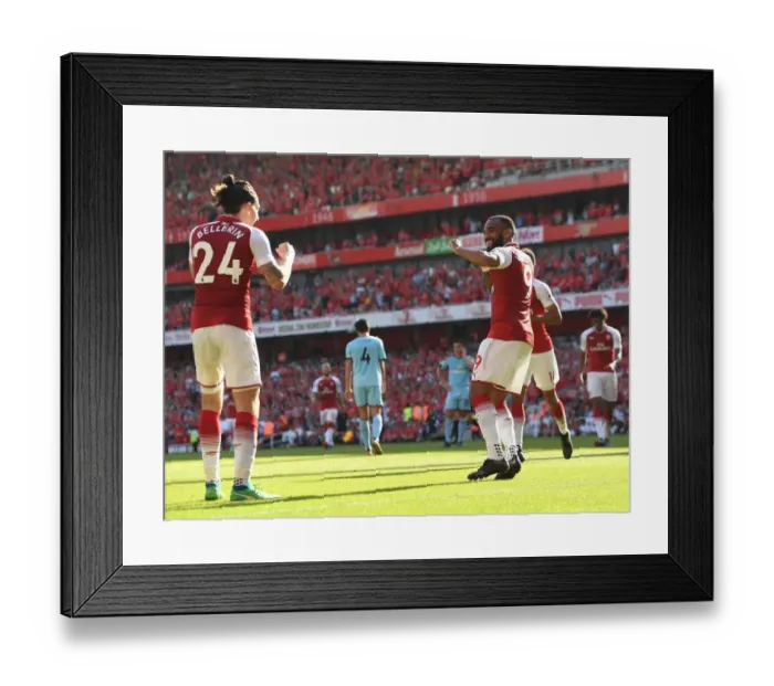 Framed Print : Celebrating Victory: Lacazette and Bellerin's Unforgettable Moment at Arsenal vs. Burnley (2017-18)