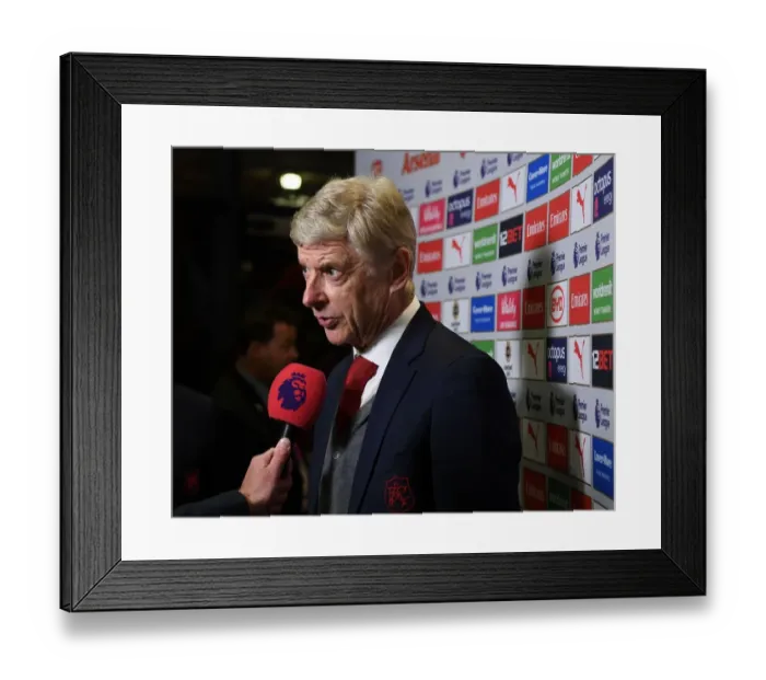 Framed Print : Arsene Wenger - Pre-Match Interview before Arsenal vs Burnley (Premier League 2017-18)