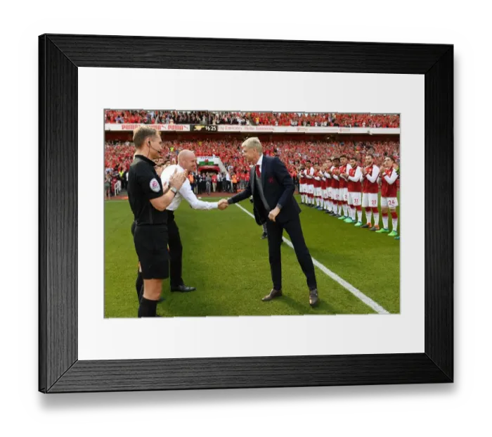 Framed Print : Arsene Wenger and Shaun Dyche: A Season's End Handshake (Arsenal v Burnley, 2017-18)