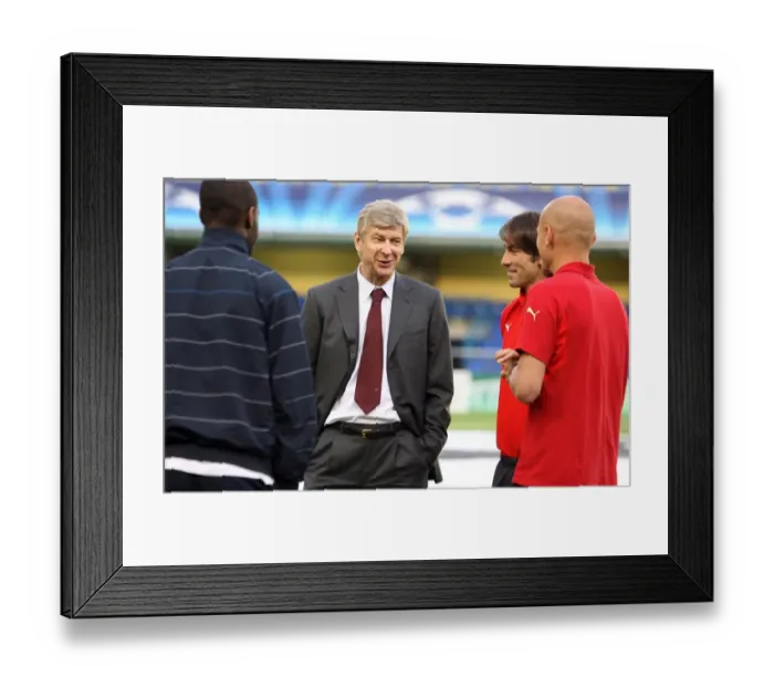 Framed Print : Arsenal manager Arsene Wenger with ex Arsenal players