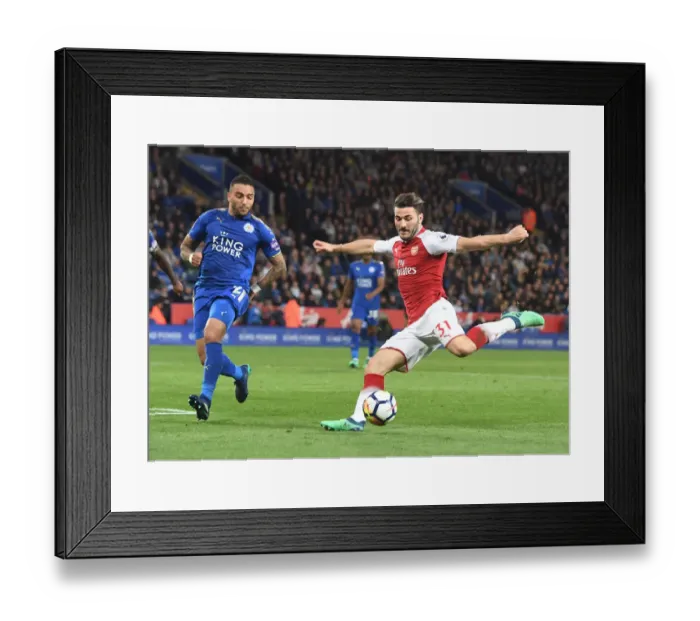 Framed Print : Sead Kolasinac vs. Danny Simpson: Battle at The King Power Stadium - Leicester City vs. Arsenal, Premier League 2017-18