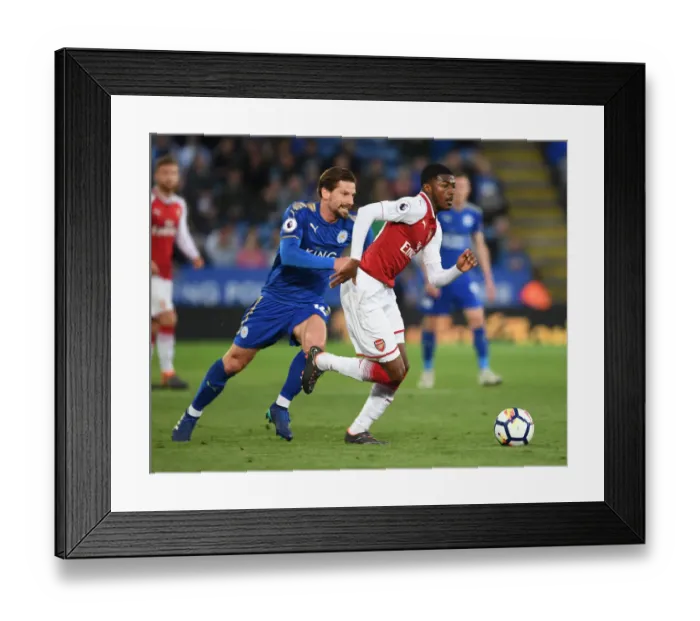 Framed Print : Clash at The King Power: Ainsley Maitland-Niles vs. Adrien Silva - Leicester City vs. Arsenal, Premier League 2017-18