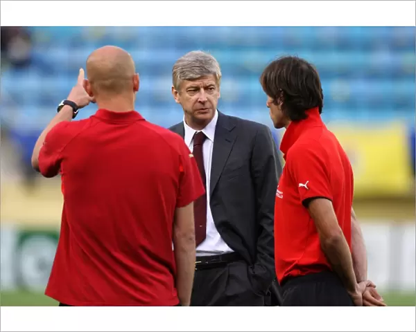 Arsene Wenger the Arsenal Manager chats to ex Arsenal