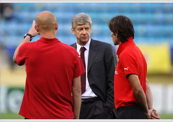 Arsene Wenger the Arsenal Manager chats to ex Arsenal