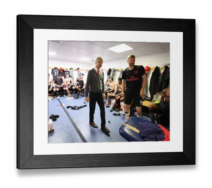 Framed Print : Arsene Wenger and Per Mertesacker in the Arsenal Changing Room After Huddersfield Match, 2018 Framed Print : Arsene Wenger and Per Mertesacker in the Arsenal Changing Room After Huddersfield Match, 2018