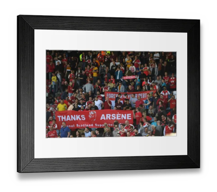 Framed Print : Arsenal Fans Honor Arsene Wenger with Banners at Huddersfield Match Framed Print : Arsenal Fans Honor Arsene Wenger with Banners at Huddersfield Match