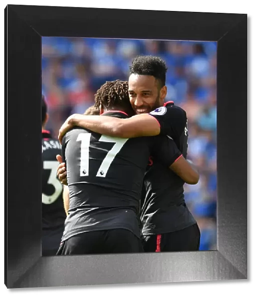 Aubameyang and Iwobi Celebrate Goal: Huddersfield Town vs. Arsenal, Premier League 2017-18