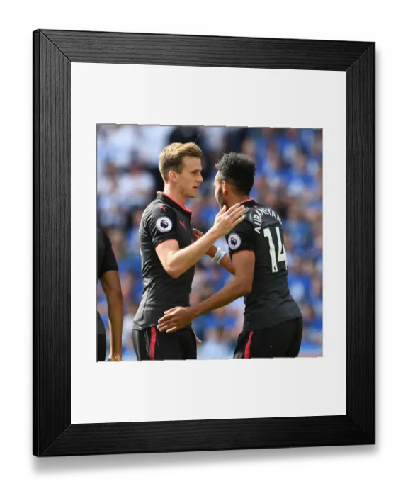 Framed Print : Aubameyang and Holding Celebrate Arsenal's Goal Against Huddersfield Town