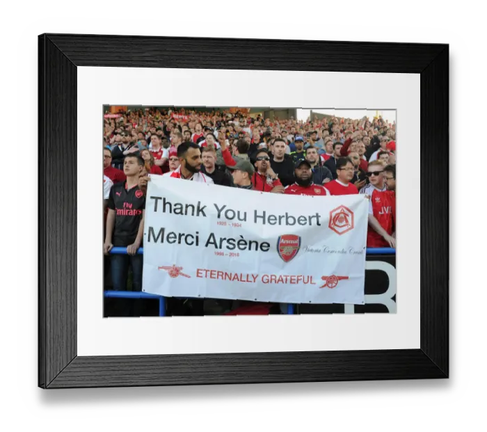 Framed Print : Arsenal Fans Honor Arsene Wenger with Banners at Huddersfield Match Framed Print : Arsenal Fans Honor Arsene Wenger with Banners at Huddersfield Match