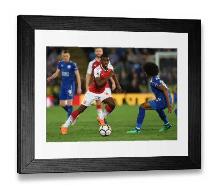 Framed Print : Eddie Nketiah in Action: Leicester City vs Arsenal, Premier League 2017-18 Framed Print : Eddie Nketiah in Action: Leicester City vs Arsenal, Premier League 2017-18