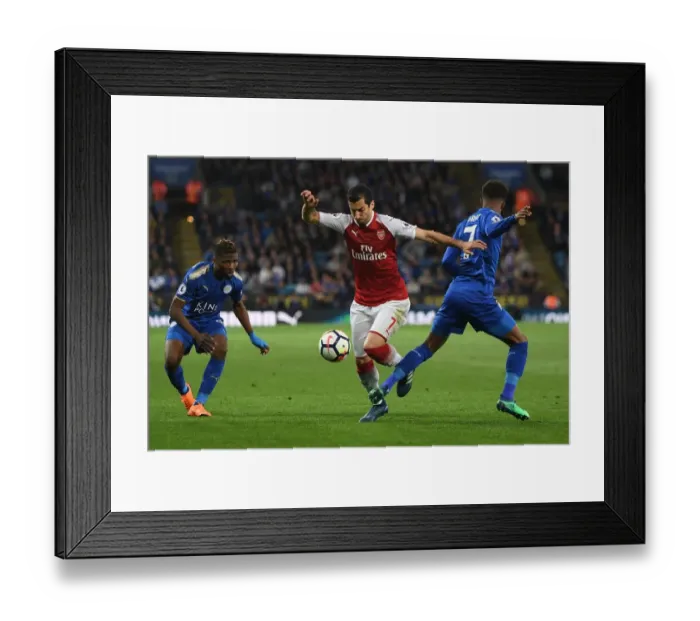 Framed Print : Mkhitaryan vs. Gray: Intense Battle in Leicester City vs. Arsenal Premier League Clash