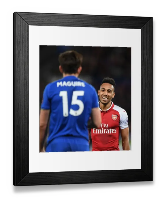 Framed Print : Aubameyang Shines: Arsenal's Star Forward Scores Against Leicester City (2017-18)