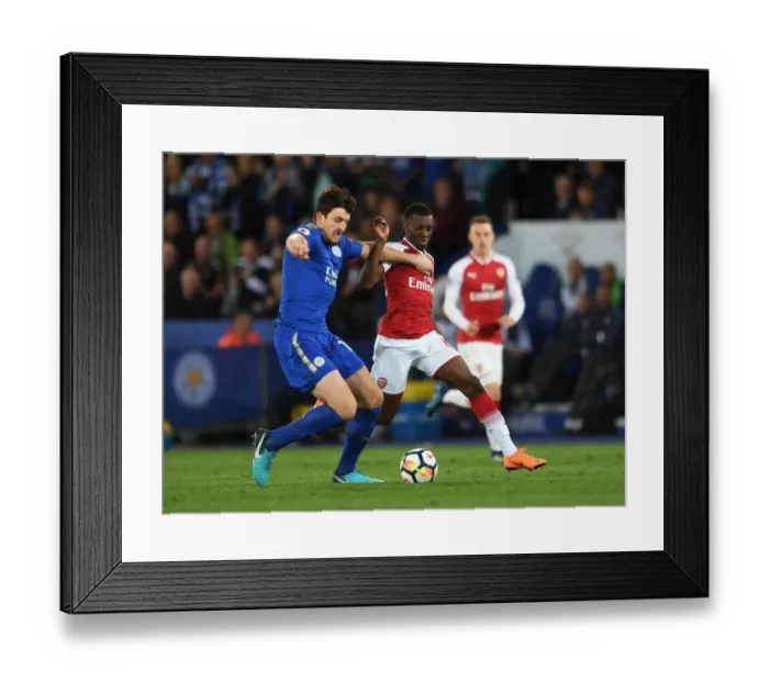 Framed Print : Clash of Titans: Nketiah vs Maguire - Leicester City vs Arsenal, Premier League 2017-18