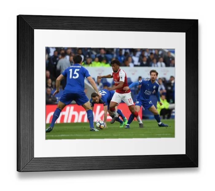 Framed Print : Alex Iwobi (Arsenal) Adrien Silva and Christian Fuchs (Leicester). Leciester City 3 Framed Print : Alex Iwobi (Arsenal) Adrien Silva and Christian Fuchs (Leicester). Leciester City 3