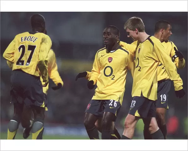 Quincy Owusu-Abeyie celebrates scoring Arsenals 1st goal with Nicklas Bendtner