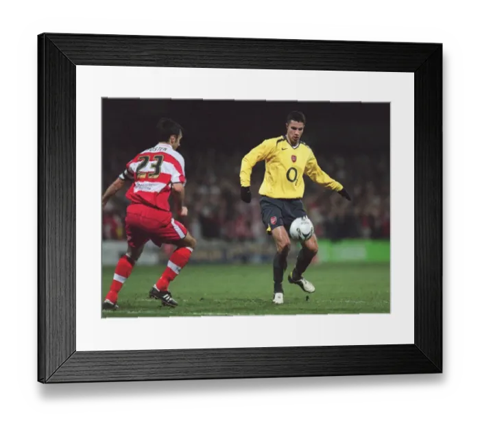 Framed Print : Robin van Perise (Arsenal) Steve Foster (Doncaster)