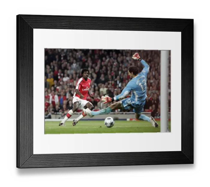 Framed Print : Adebayor's Brilliant Strike: Arsenal's Second Goal vs. Villarreal in Champions League Quarterfinal