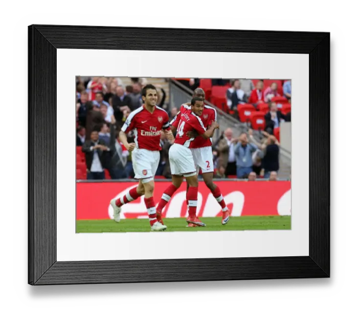 Framed Print : Theo Walcott's FA Cup Semi-Final Double: A Celebration with Diaby and Fabregas (Arsenal 1:2 Chelsea, Wembley Stadium, 18 / 4 / 09) Framed Print : Theo Walcott's FA Cup Semi-Final Double: A Celebration with Diaby and Fabregas (Arsenal 1:2 Chelsea, Wembley Stadium, 18 / 4 / 09)