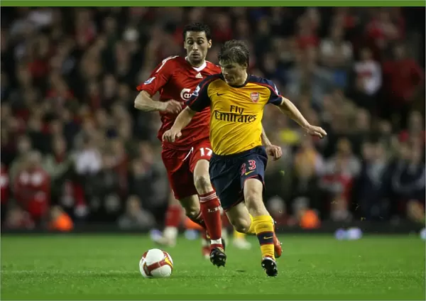 Intense Rivalry: Arshavin and Arbeloa Face Off in the 4-4 Liverpool vs. Arsenal Thriller, Barclays Premier League, Anfield, 2009
