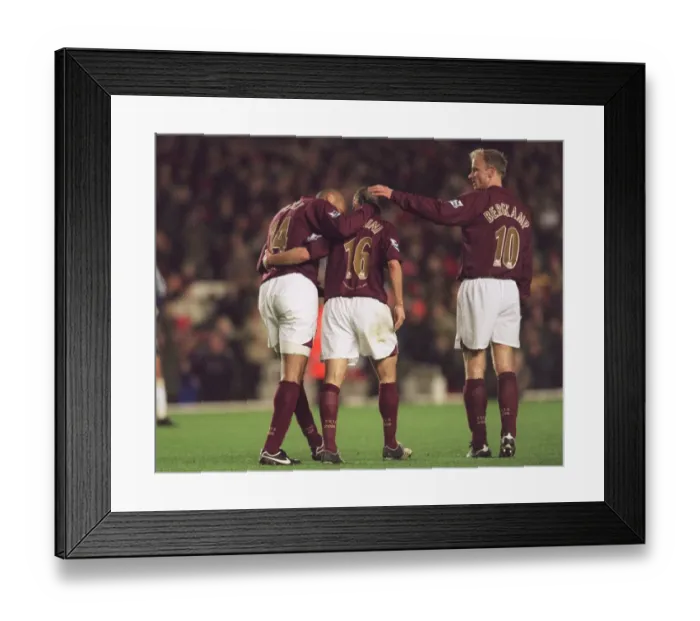 Framed Print : Thierry Henry thanks Mathieu Flamini for the pass that set up Arsenals 3rd goal