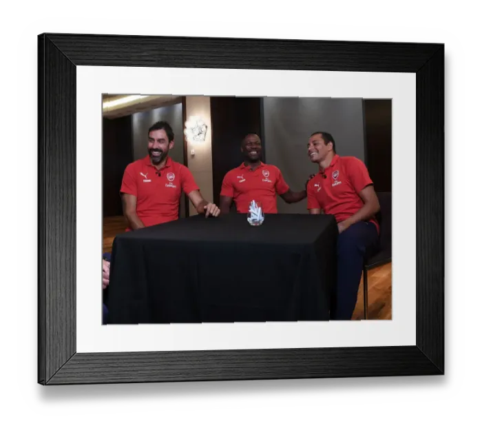 Framed Print : Arsenal Legends Reunite with Robert Pires, Lauren, and Gilberto against Real Madrid Legends in Madrid