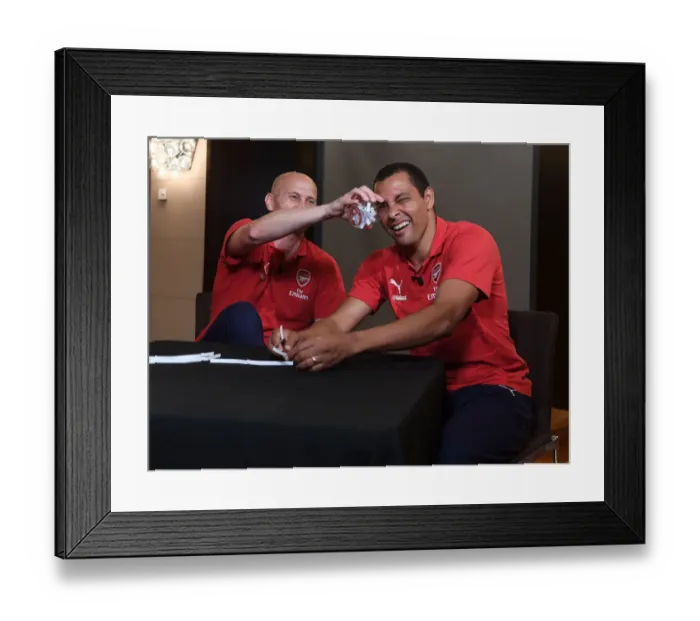 Framed Print : Arsenal Legends Face Real Madrid Legends at Bernabeu: Cygan and Gilberto Unite