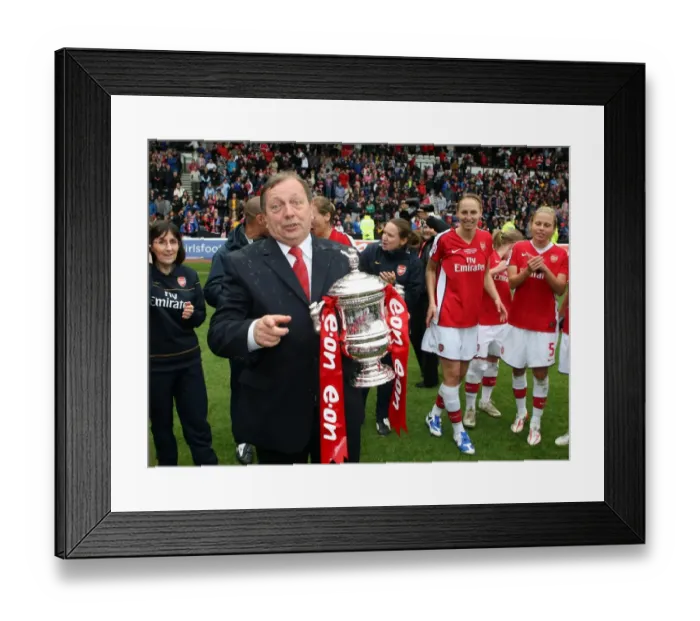 Framed Print : Vic Akers Arsenal Ladies Manager celebrates after the match Framed Print : Vic Akers Arsenal Ladies Manager celebrates after the match