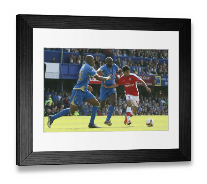 Framed Print : Carlos Vela (Arsenal) Sol Campbell and Sylvain Distin (Portsmouth)