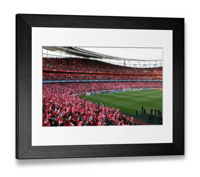 Framed Print : Arsenal Fans Wave Flags Amidst Semi-Final Defeat: Arsenal 1-3 Manchester United, UEFA Champions League, Emirates Stadium, 2009 Framed Print : Arsenal Fans Wave Flags Amidst Semi-Final Defeat: Arsenal 1-3 Manchester United, UEFA Champions League, Emirates Stadium, 2009