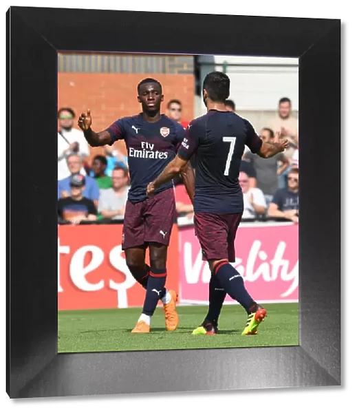 Mkhitaryan and Nketiah Celebrate Goal: Borehamwood vs Arsenal Pre-Season Friendly, 2018