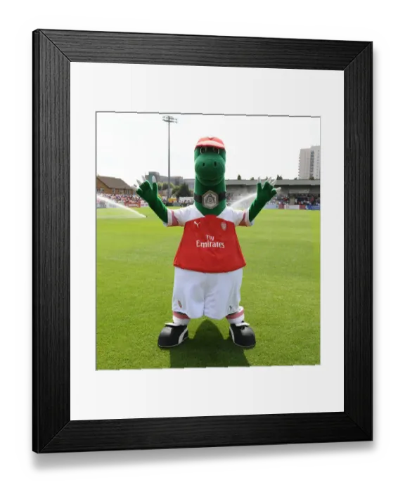 Framed Print : Gunnersaurus at Borehamwood: Arsenal's Pre-Season Friendly