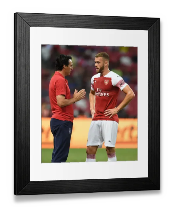 Framed Print : Unai Emery Engages with Calum Chambers during Arsenal's Clash against Atletico Madrid, 2018 International Champions Cup, Singapore
