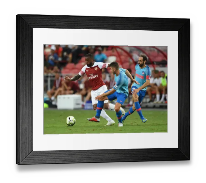 Framed Print : Clash of Titans: Lacazette vs Juanfran and Toni Moya - Arsenal vs Atletico Madrid, International Champions Cup 2018 Framed Print : Clash of Titans: Lacazette vs Juanfran and Toni Moya - Arsenal vs Atletico Madrid, International Champions Cup 2018