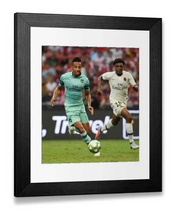 Framed Print : Arsenal's Aubameyang Outmaneuvers Mbe Soh: A Memorable Moment from the Arsenal vs. PSG International Champions Cup Clash, Singapore 2018