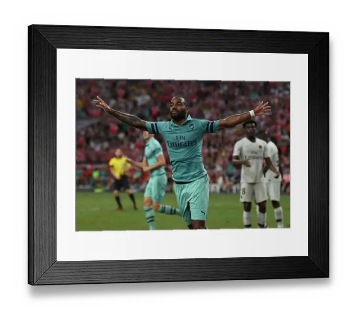 Framed Print : Alexandre Lacazette's Stunning Goal: Arsenal Upsets Paris Saint-Germain in 2018 Pre-Season Clash, Singapore