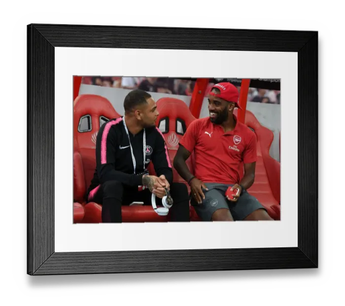 Framed Print : Arsenal's Lacazette and PSG's Kurzawa Share Pre-Match Chat at 2018 International Champions Cup in Singapore