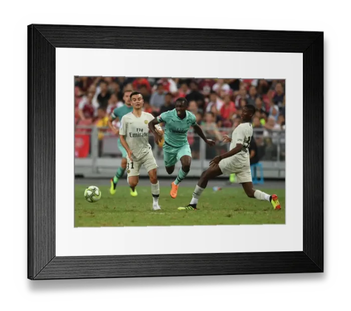 Framed Print : Arsenal's Eddie Nketiah Goes Head-to-Head with Moussa Sissako and Alec Georgen of Paris Saint-Germain in Intense 2018 Pre-Season Clash Framed Print : Arsenal's Eddie Nketiah Goes Head-to-Head with Moussa Sissako and Alec Georgen of Paris Saint-Germain in Intense 2018 Pre-Season Clash