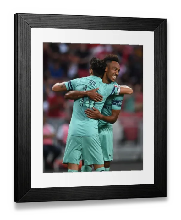 Framed Print : Arsenal's Ozil and Aubameyang Celebrate Goal in Arsenal vs. Paris Saint-Germain International Champions Cup 2018