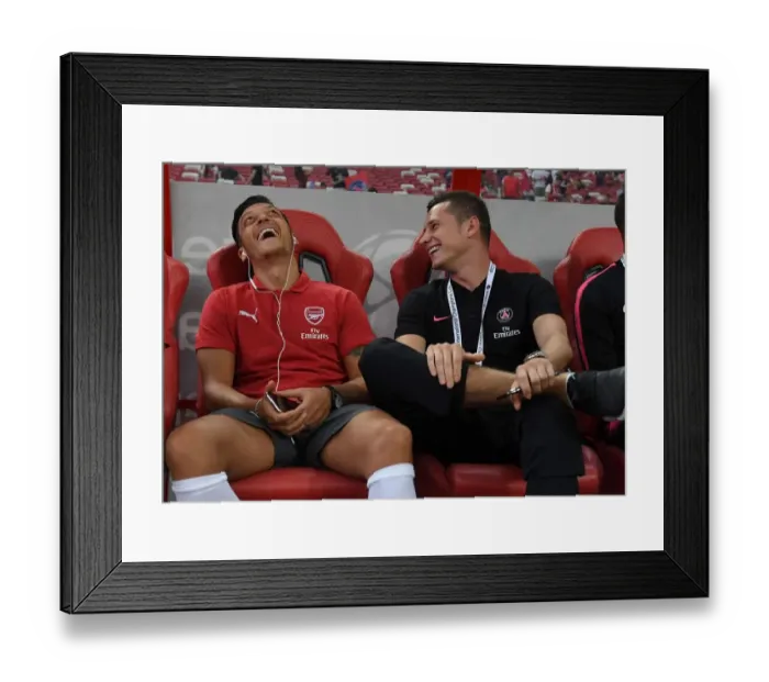Framed Print : Mesut Ozil and Julian Draxler Share a Moment Before Arsenal vs. Paris Saint-Germain Pre-Season Friendly, 2018 Framed Print : Mesut Ozil and Julian Draxler Share a Moment Before Arsenal vs. Paris Saint-Germain Pre-Season Friendly, 2018