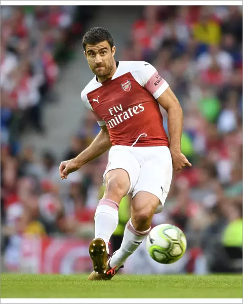 Sokratis of Arsenal Faces Off Against Chelsea in 2018 International Champions Cup, Dublin