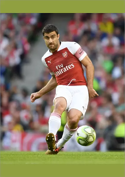 Sokratis of Arsenal Faces Off Against Chelsea in 2018 International Champions Cup, Dublin