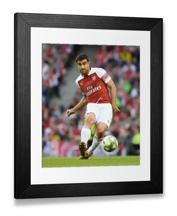 Framed Print : Sokratis of Arsenal Faces Off Against Chelsea in 2018 International Champions Cup, Dublin