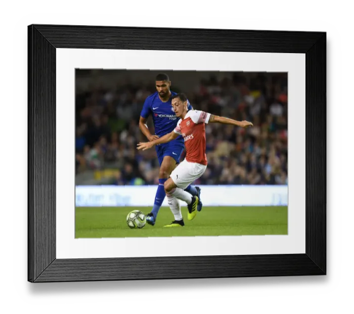Framed Print : Clash of the Midfield Masters: Ozil vs. Loftus-Cheek in Arsenal vs. Chelsea Pre-Season Showdown (2018)