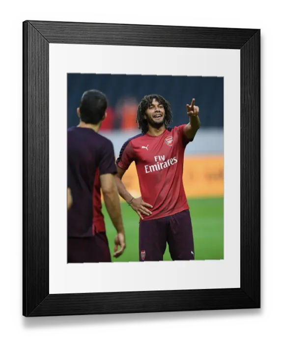 Framed Print : Mohamed Elneny: Arsenal Football Club Training Before Arsenal v SS Lazio Pre-Season Friendly in Stockholm, Sweden, 2018