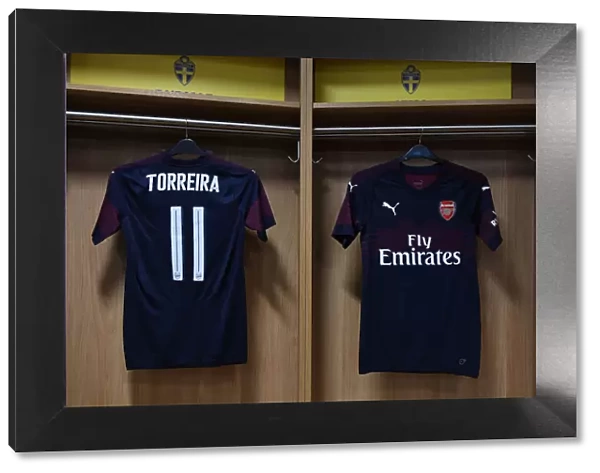 Arsenal FC: Lucas Torreira's Jersey Hangs in Changing Room Before Arsenal v SS Lazio Pre-Season Friendly, Stockholm 2018