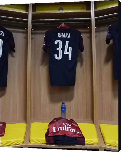 Arsenal FC: Granit Xhaka's Jersey in Arsenal Changing Room Before Arsenal v SS Lazio Pre-Season Friendly, Stockholm, 2018